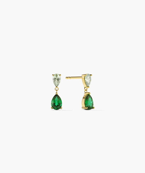 Gold-tone drop earrings with two graduated green stones
