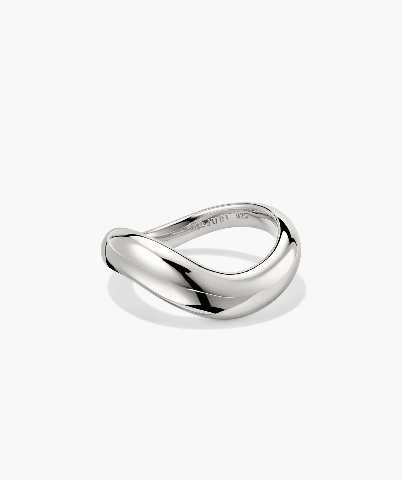 Sculptural silver-tone open-curve statement ring, angled view