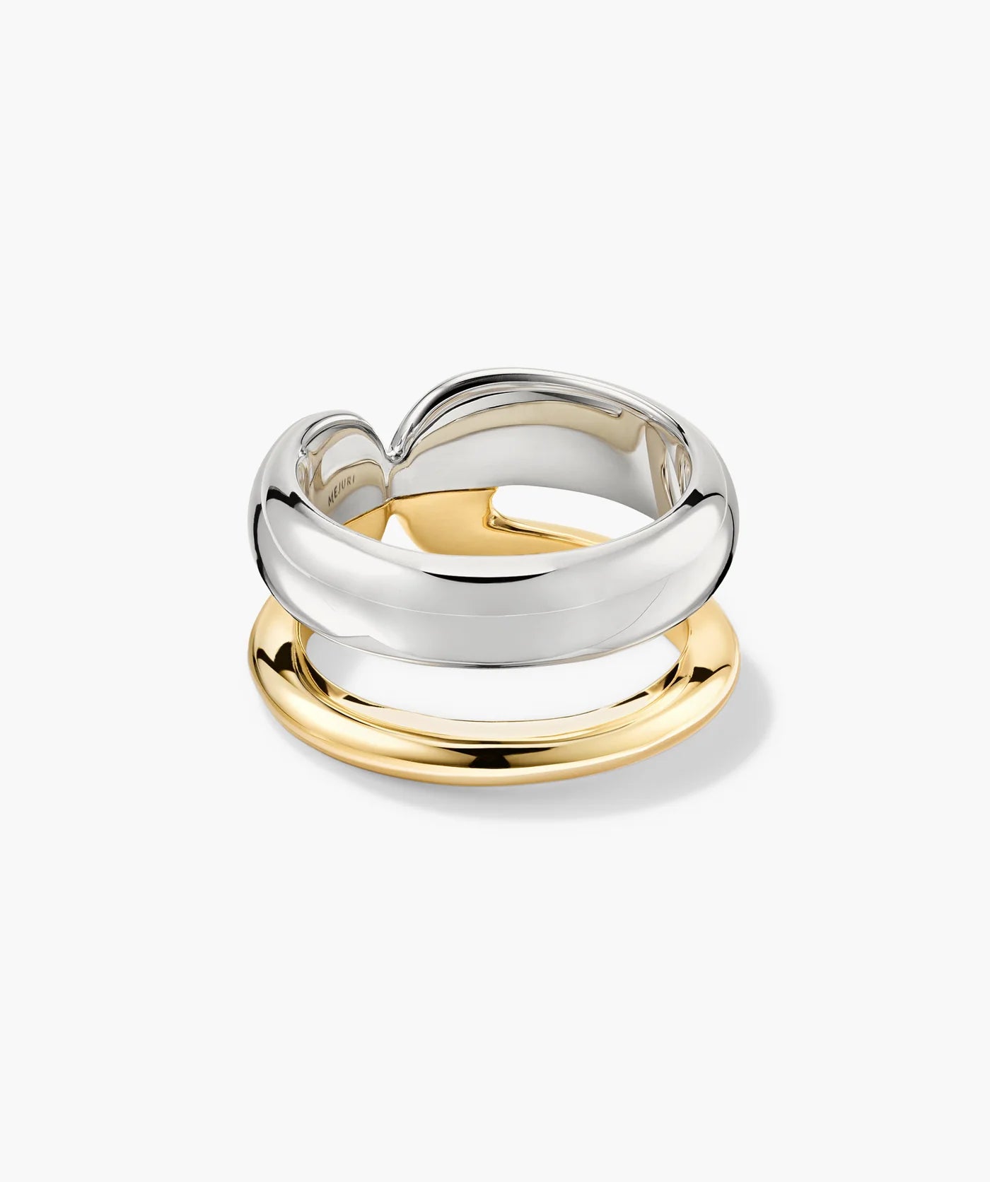 Angled view of the Duet Mixed Metal Ring