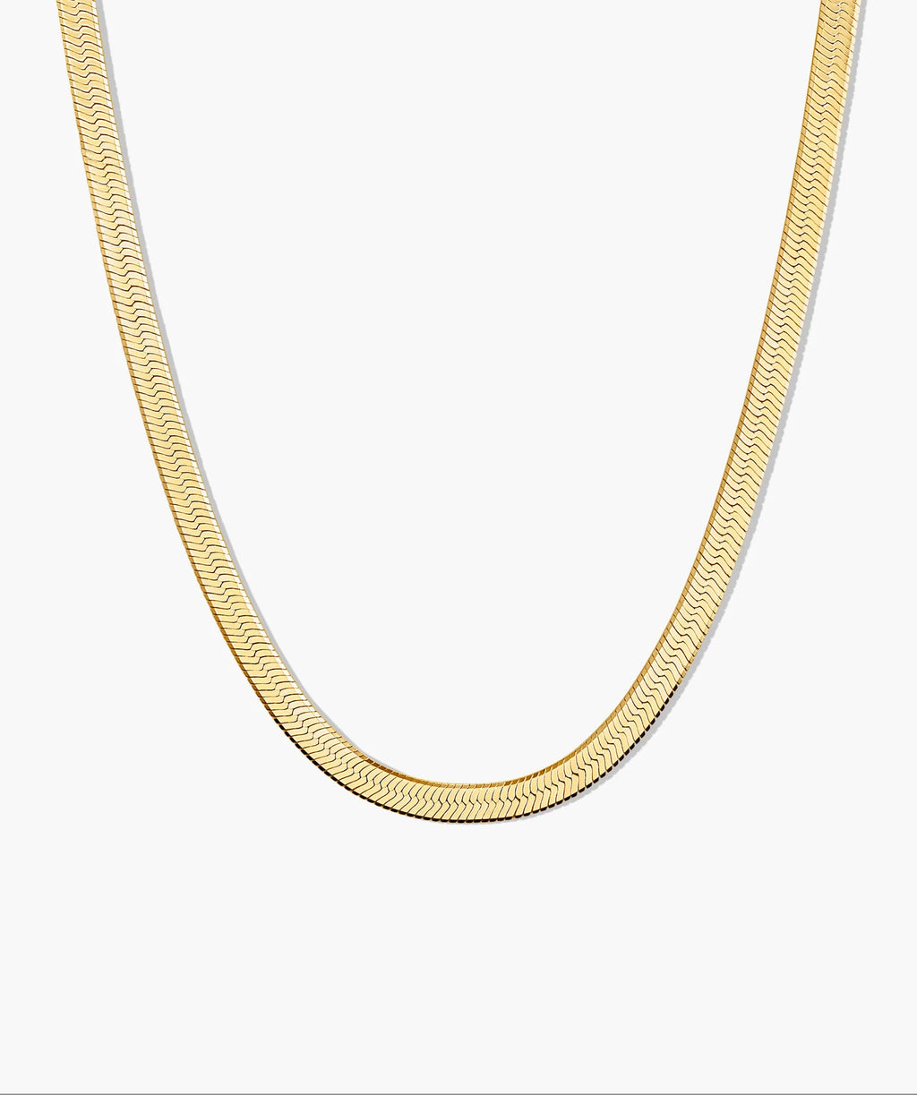 Bold gold-tone herringbone chain necklace, flat profile
