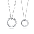Connecting Rings Couple Necklace Set - silver interlocking ring pendants
