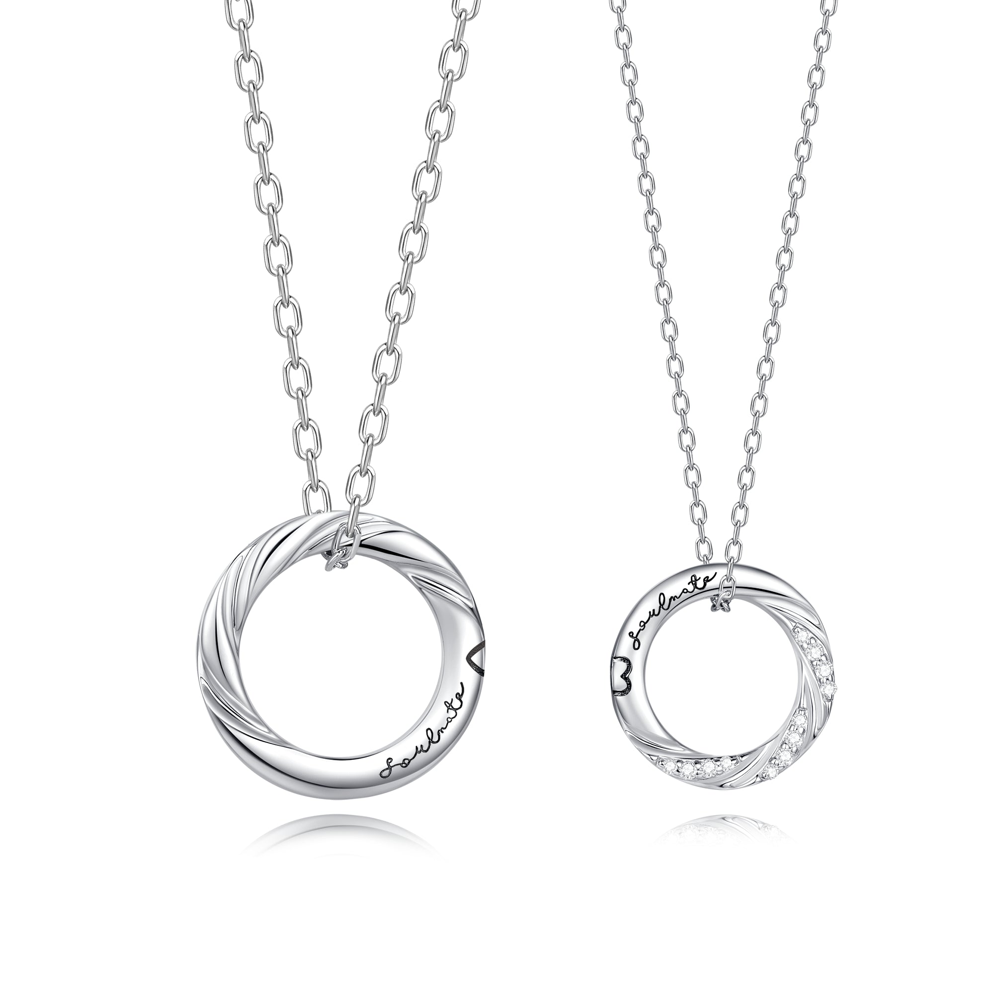 Connecting Rings Couple Necklace Set - silver interlocking ring pendants