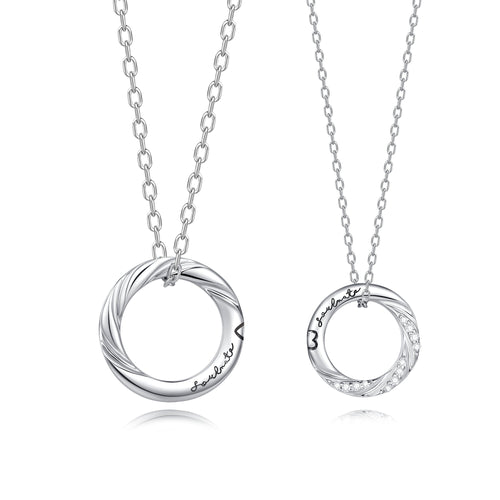 Connecting Rings Couple Necklace Set - silver interlocking ring pendants