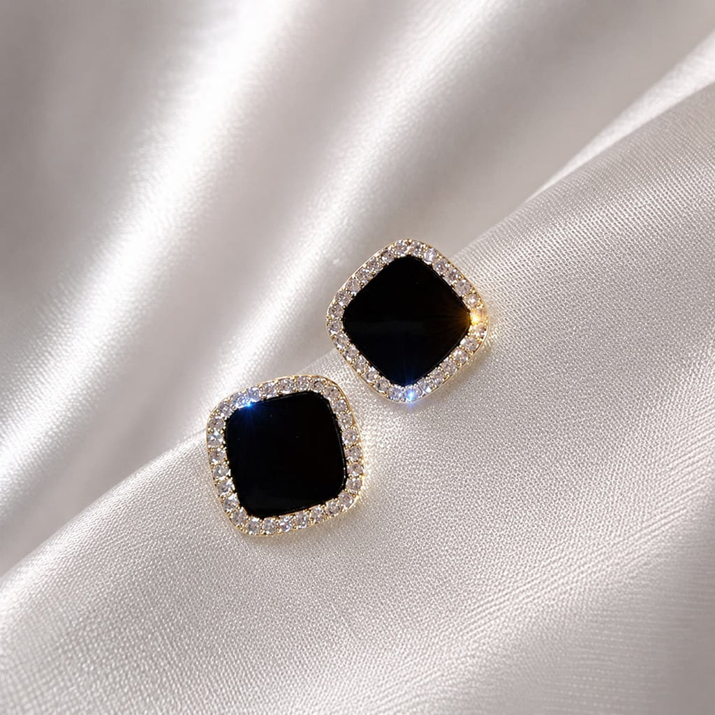 Luxe Black Square Stud Earrings