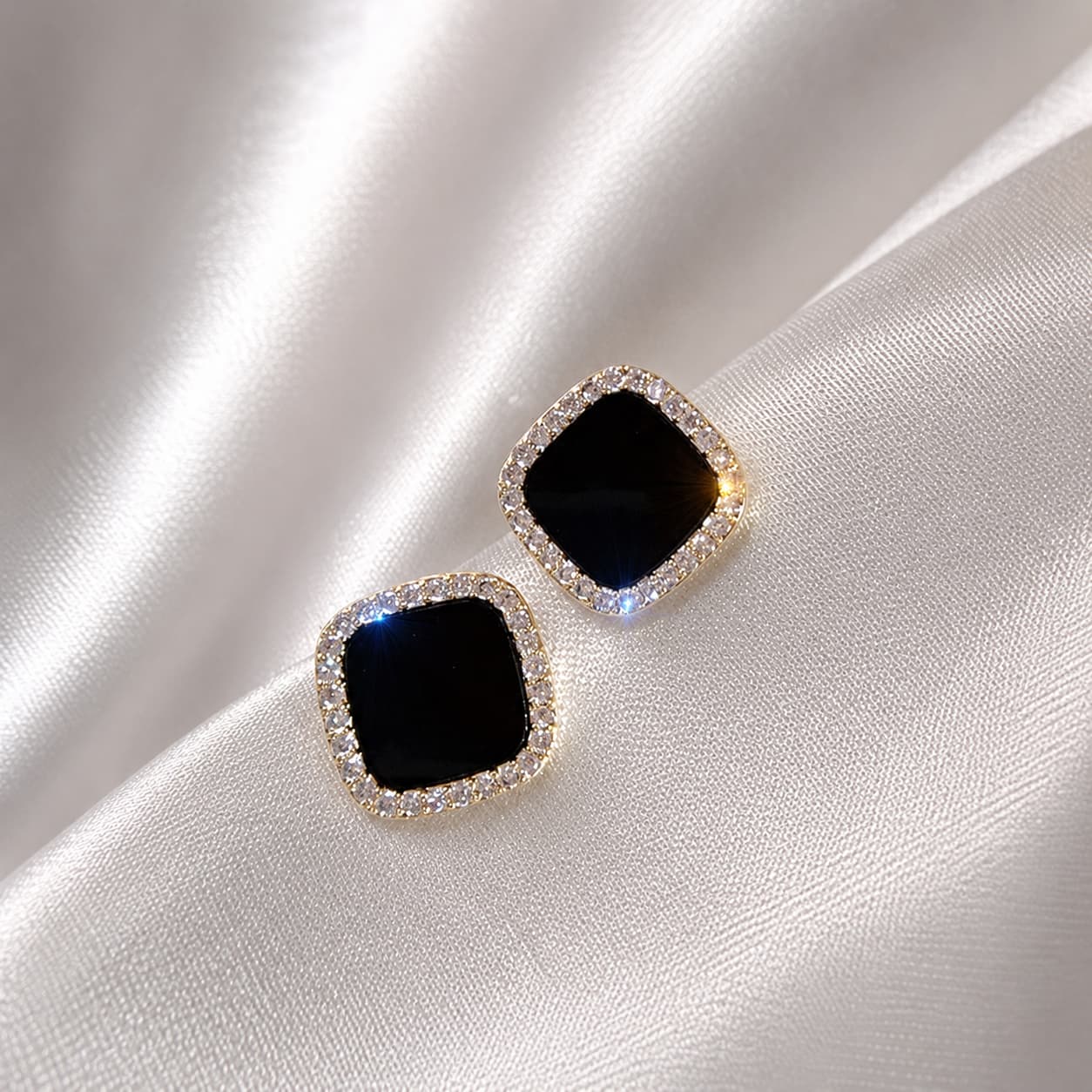 Luxe Black Square Stud Earrings