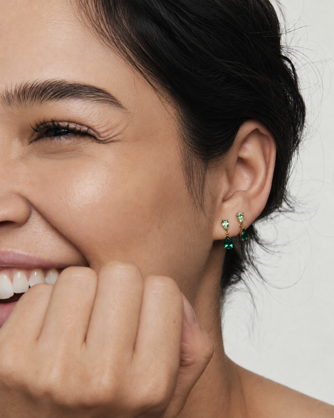 Close-up of the Ada green stone drop earrings