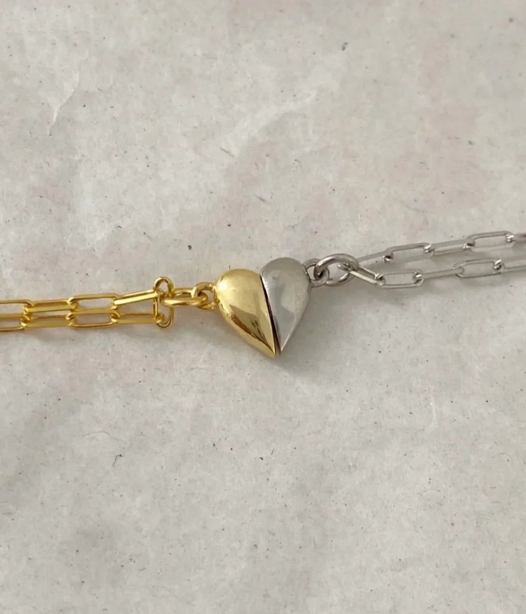 Half Heart Connecting Bracelet Set - gold and silver chain bracelets with heart charm