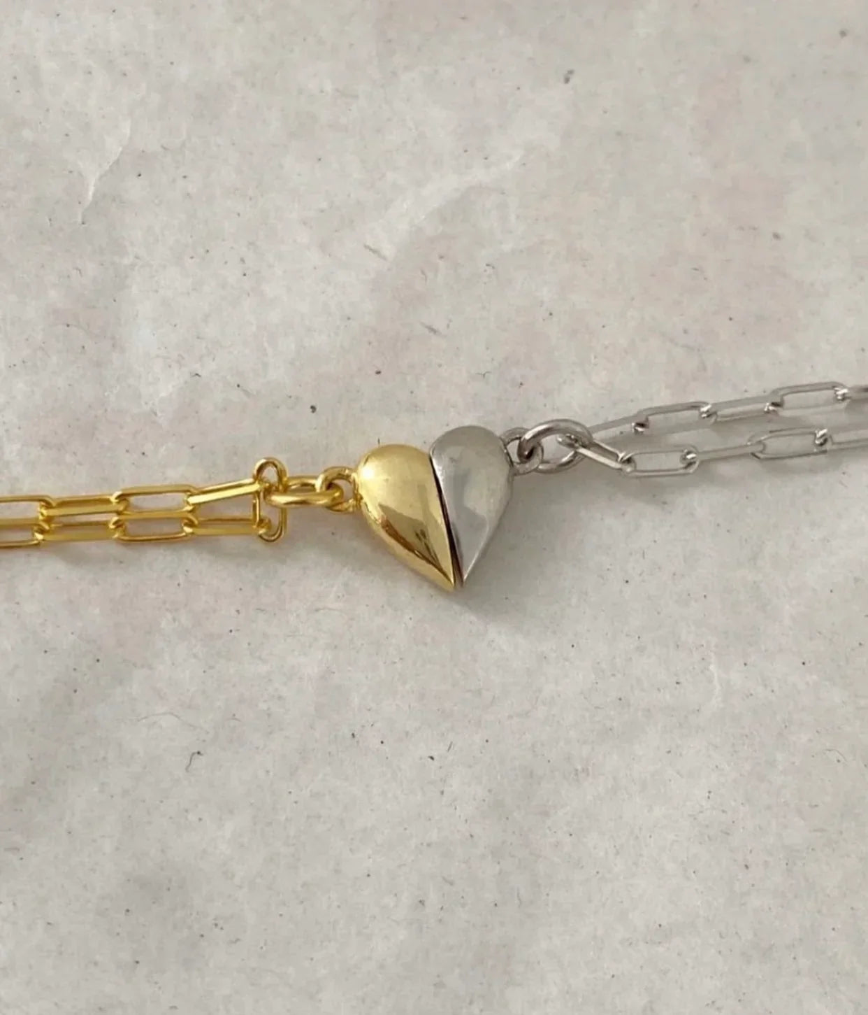 Half Heart Connecting Bracelet Set - gold and silver chain bracelets with heart charm