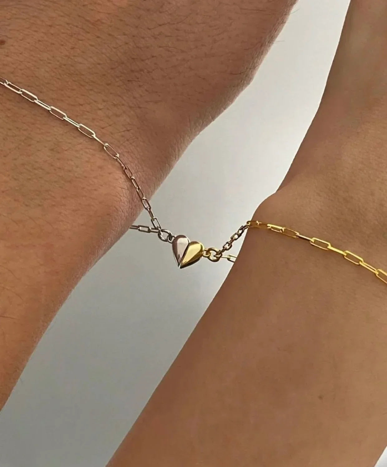 Half Heart Connecting Bracelet Set - heart charm close up