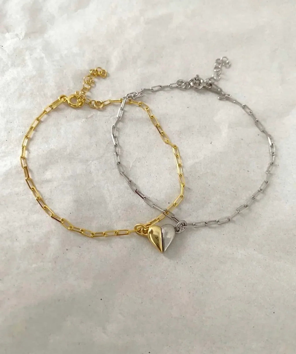 Half Heart Connecting Bracelet Set - detail view
