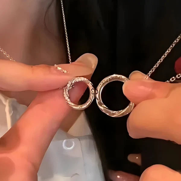 Connecting Rings Couple Necklace Set - both necklaces