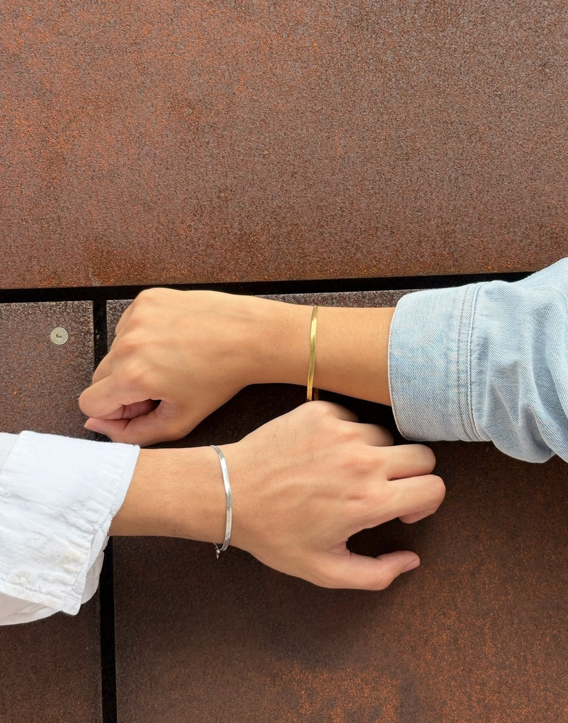 Silver & Gold Matching Bracelet Set for Couples - worn on two wrists