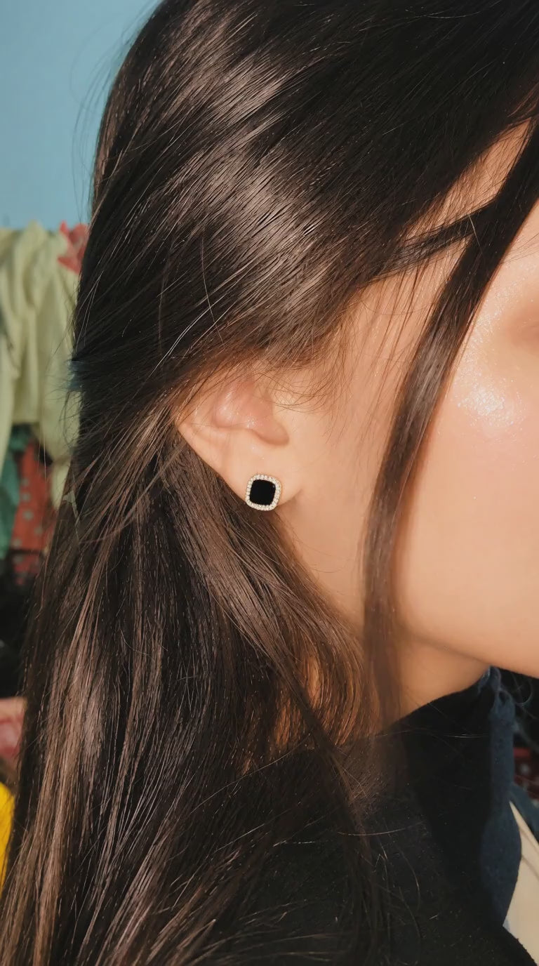 Luxe Black Square Stud Earrings